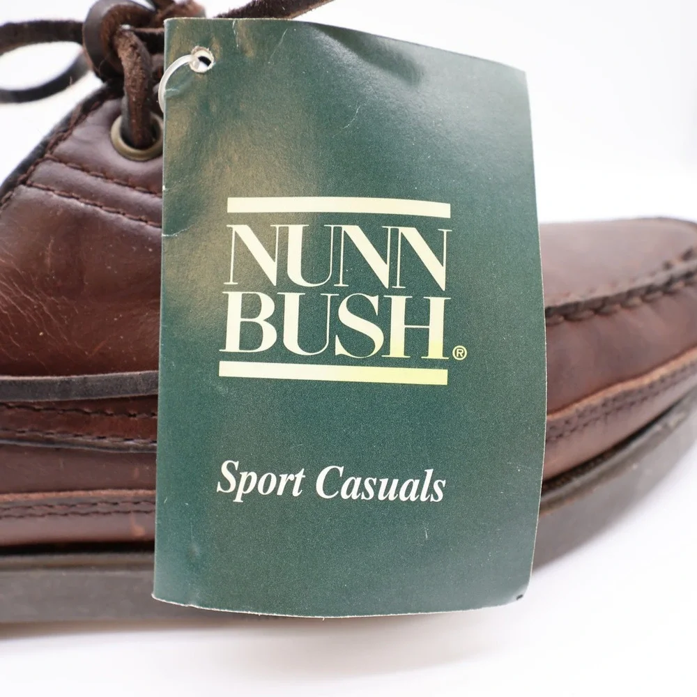 Nunn Bush Boat Shoes Mens 8 Brown Leather Vintage 90s New Old Stock Casuals